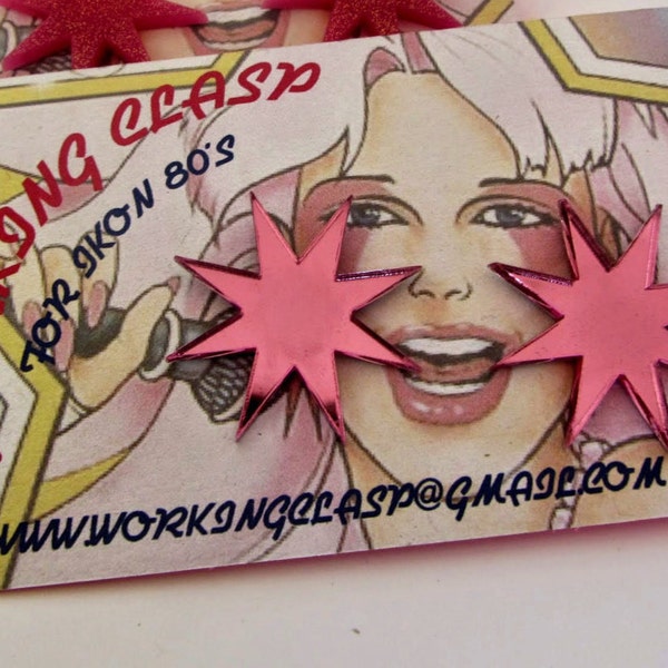 Jem And The Holograms-inspirerade laserskurna rosa örhängen i akryl med spegeleffekt