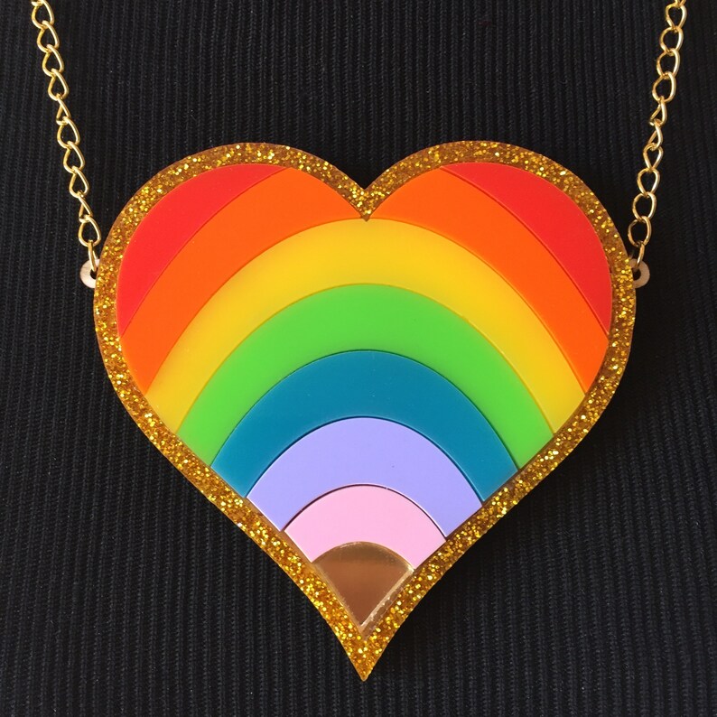 Rainbow Heart Necklace Etsy