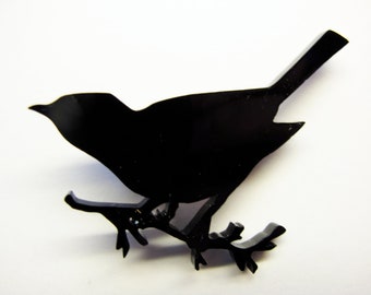 Blackbird Silhouette Brooch in black perspex