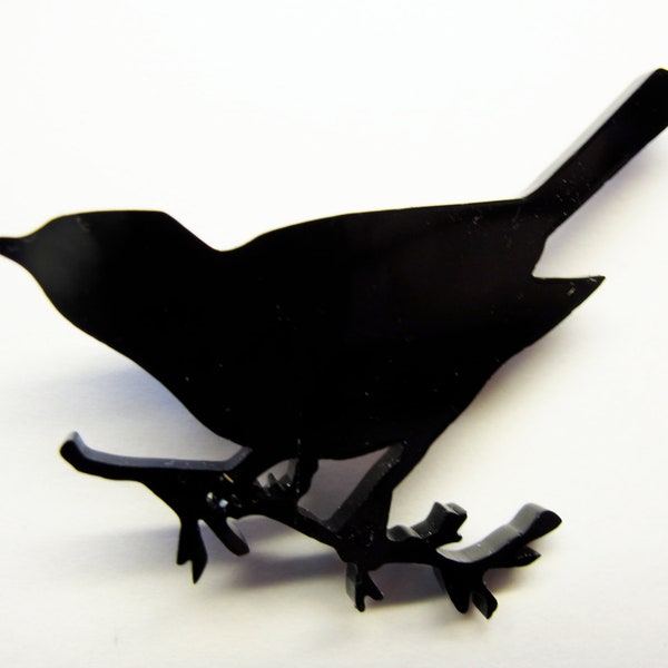 Blackbird Silhouette Brooch in black perspex