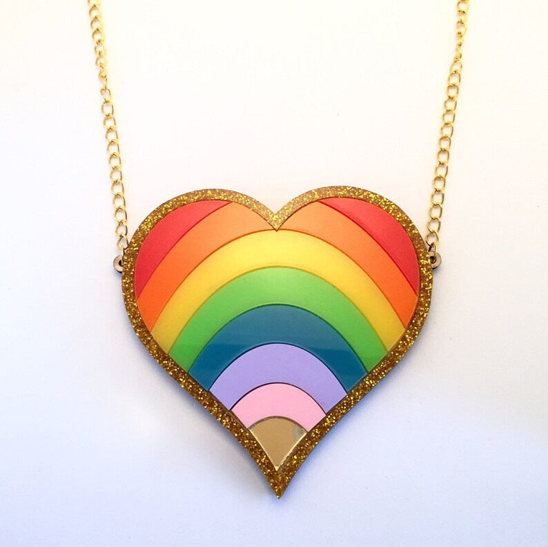 Rainbow Heart Necklace Etsy