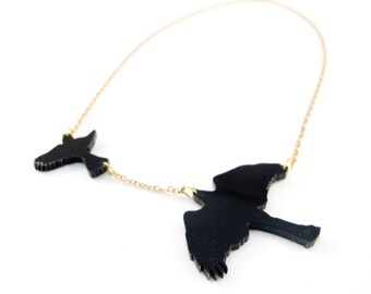 Laser Cut Sparrowhawk  Bird Necklace in black perspex