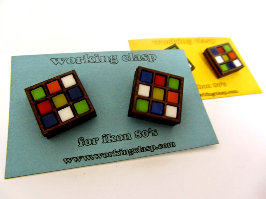 Rubik's Cube Laser Cut Stud Earrings Etsy