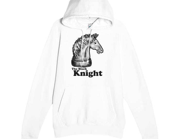 The Black Knight Hoodie | White, Chess Horse Graphics, Unisex Pullover