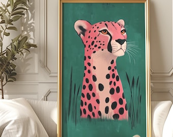 Arte murale Maximalist Cheetah - Decorazione con animali selvatici per uno spazio colorato ed elegante