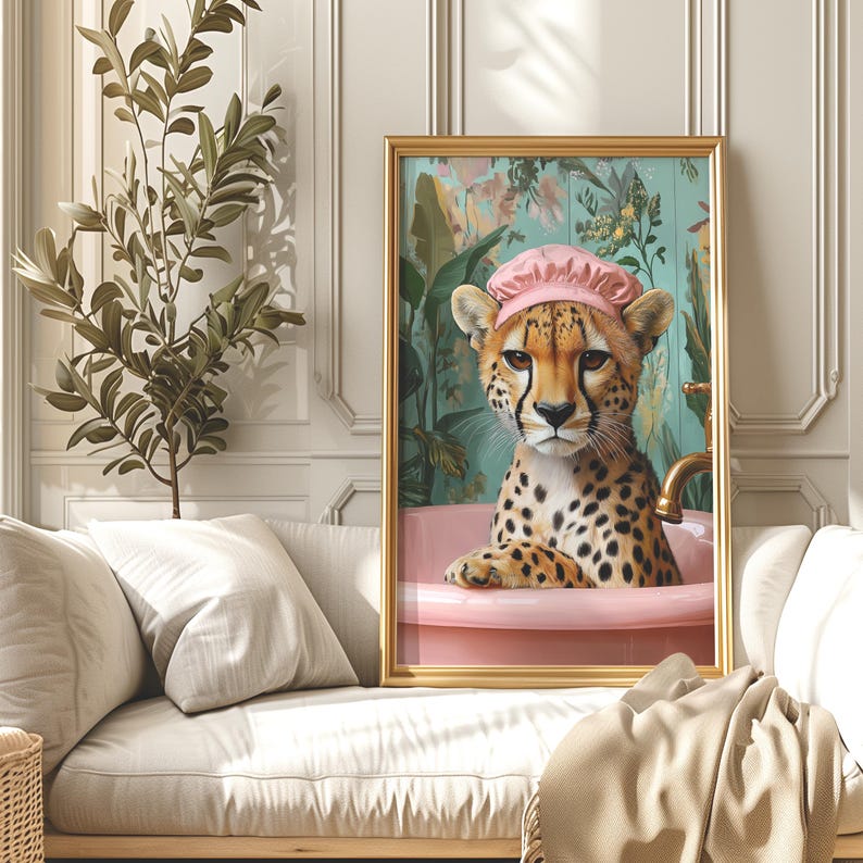 Cheetah Room Decor Luxury Cheetah Bathroom Print, Boho Wall Art