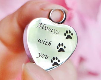 Pet Cremation Urn PENDANT OR NECKLACE Ash Jewelry Always With You Cat Dog Ashes Paw Print Heart Paws Holds Cremains Memorial Gift Loss Loved