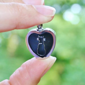 Urn Cat Heart Cremation PENDANT or NECKLACE Holds Cremains Ash Locket Kitten Kitty Loss In Memory of Beloved Pet Memorial Gift Grief Black