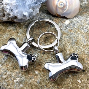 Keyring Keychain Urn Dog Bone Paw Print Silver Vial Cremation Jewelry for Ashes Pendant Necklace Memorial Gift Ladies Mens Children Unisex