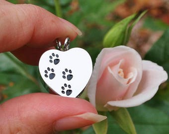 Urn 4 Paws on My Heart Cremation PENDANT or NECKLACE Holds Cremains Ashes Ash Locket Dog Cat Pawprint In Memory of Beloved Pet Loss Memorial