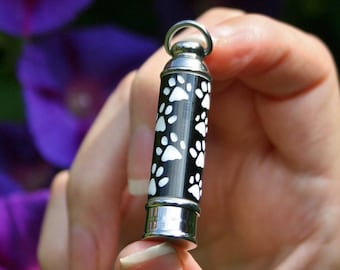 Urn Paw Prints Large Vial Cremation PENDANT or NECKLACE Holds Cremains Ashes Ash Locket Dog Cat Paws In Memory of Beloved Pet Loss Memorial