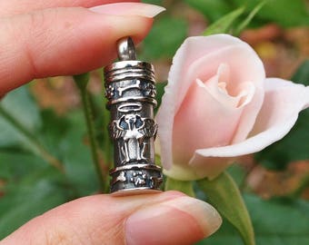Urn for Dog Angel Puppy Cremation PENDANT or NECKLACE Holds Cremains Ashes Ash Locket Bone Pawprints In Memory of Beloved Pet Loss Memorial