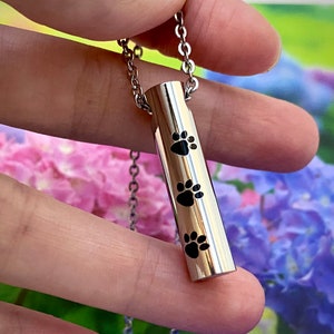 Ladies Unisex Pet Cremation Jewelry SMALL VIAL for Ashes Urn Necklace Ash Pendant Dog Cat Paw Print Memorial Gift Stainless Steel Chain Loss