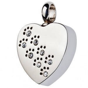 Crystal Paws on My Heart Pet Urn Necklace Pendant Jewelry Holds Ashes ...