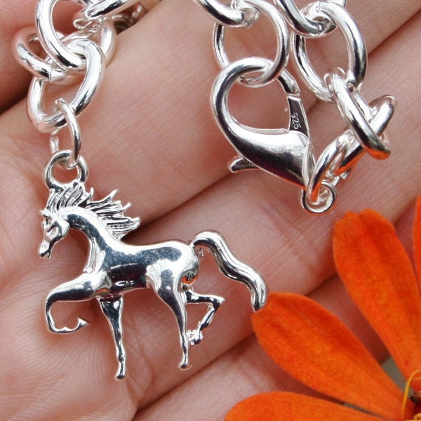 Horse Charm Bracelet Silver Chain Trotting Prancing Running Pony Equine Lover Ladies Horseback Riding Girly Girl Gift BENEFITS PET RESCUE