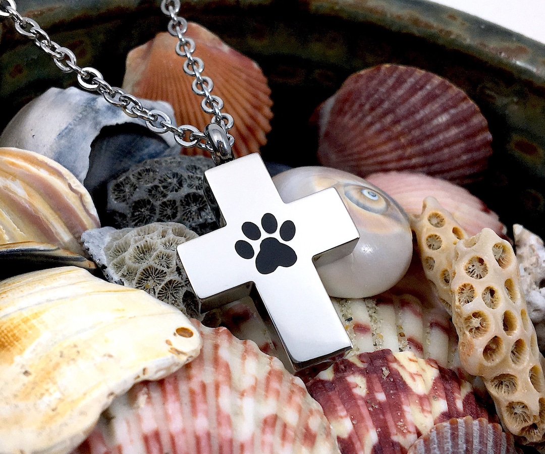 Cross Paw Print Pet Cremation Jewelry for Ashes Urn Necklace Ash ...