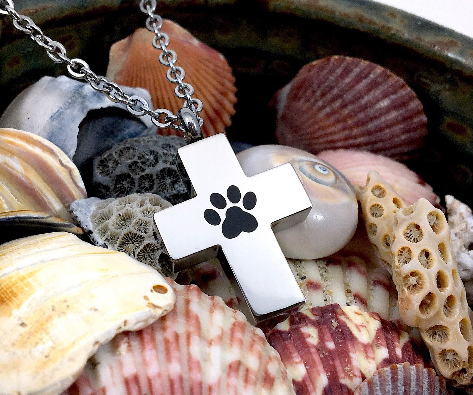 Cross Paw Print Pet Cremation Jewelry for Ashes Urn Necklace Ash ...