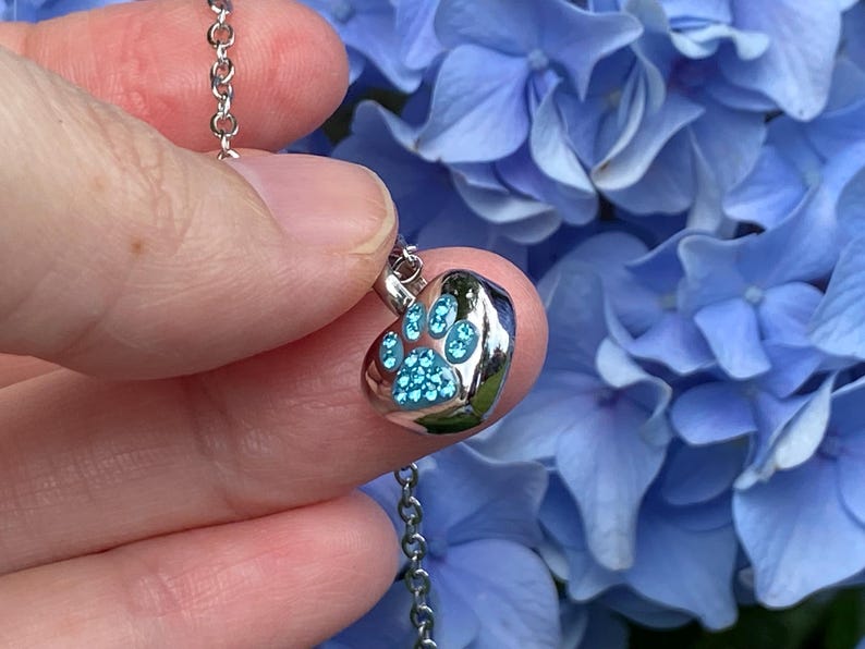 Tiny Urn Blue Paw on My Heart Engraved Cremation PENDANT or NECKLACE ...