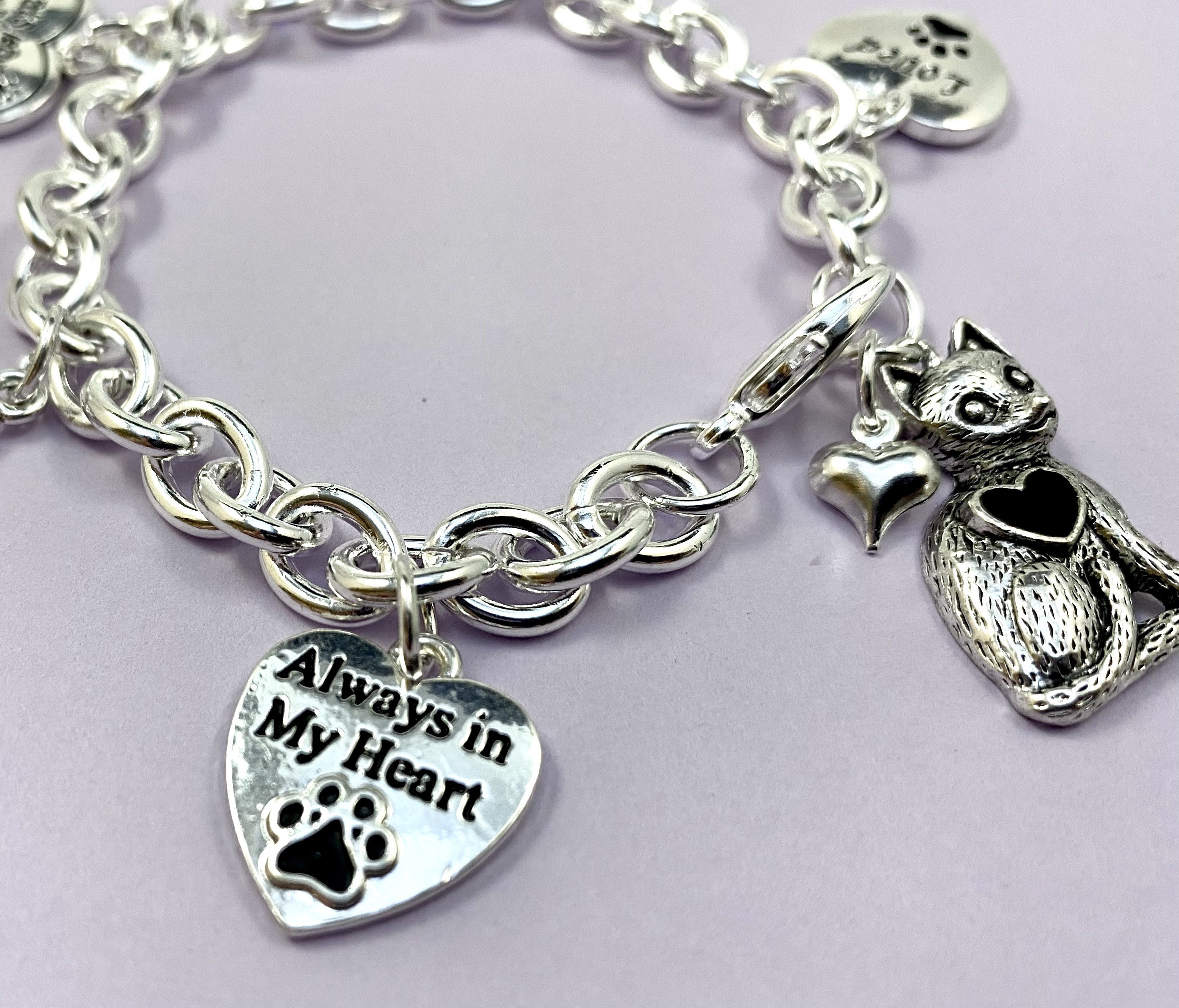 Cat Memorial Charm Bracelet Jewelry Gift Kitty Silver Chain Etsy