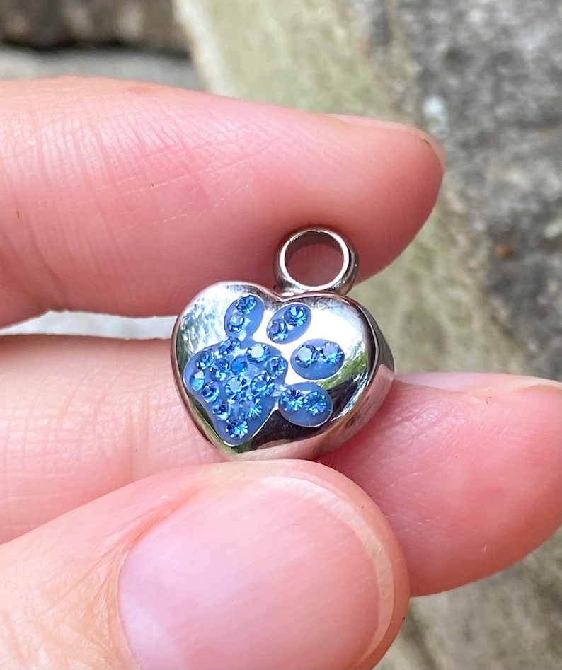 Tiny Urn Blue Paw on My Heart Engraved Cremation PENDANT or NECKLACE ...