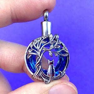 Urn Cat Tree Cremation PENDANT or NECKLACE Holds Cremains Ash Locket Kitten Kitty Loss In Memory of Beloved Pet Memorial Gift Ladies Silver