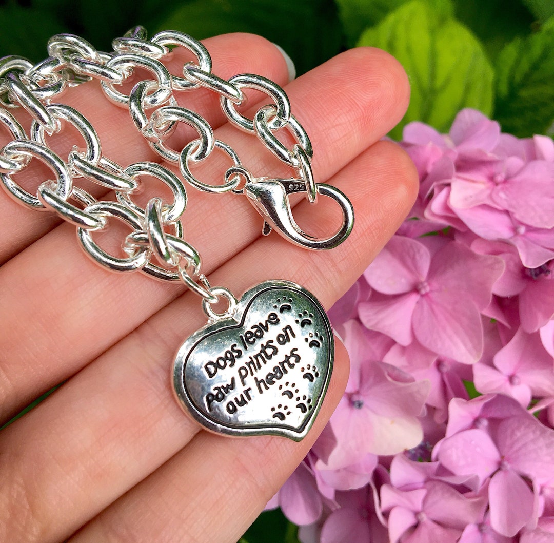 Dog Memorial Gift Charm Bracelet Silver Chain Dogs Leave Paw Prints on ...