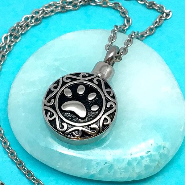 Celtic Paw Print Pet Cremation Jewelry for Ashes Urn Necklace Ash Pendant Dog Cat Pawprint Memorial Gift Stainless Steel Chain Loss Mens