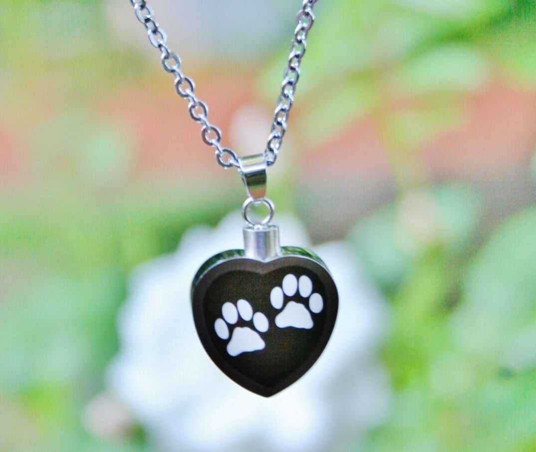 2 Paw Prints on My Heart Pet Cremation Jewelry for Ashes Urn Necklace ...