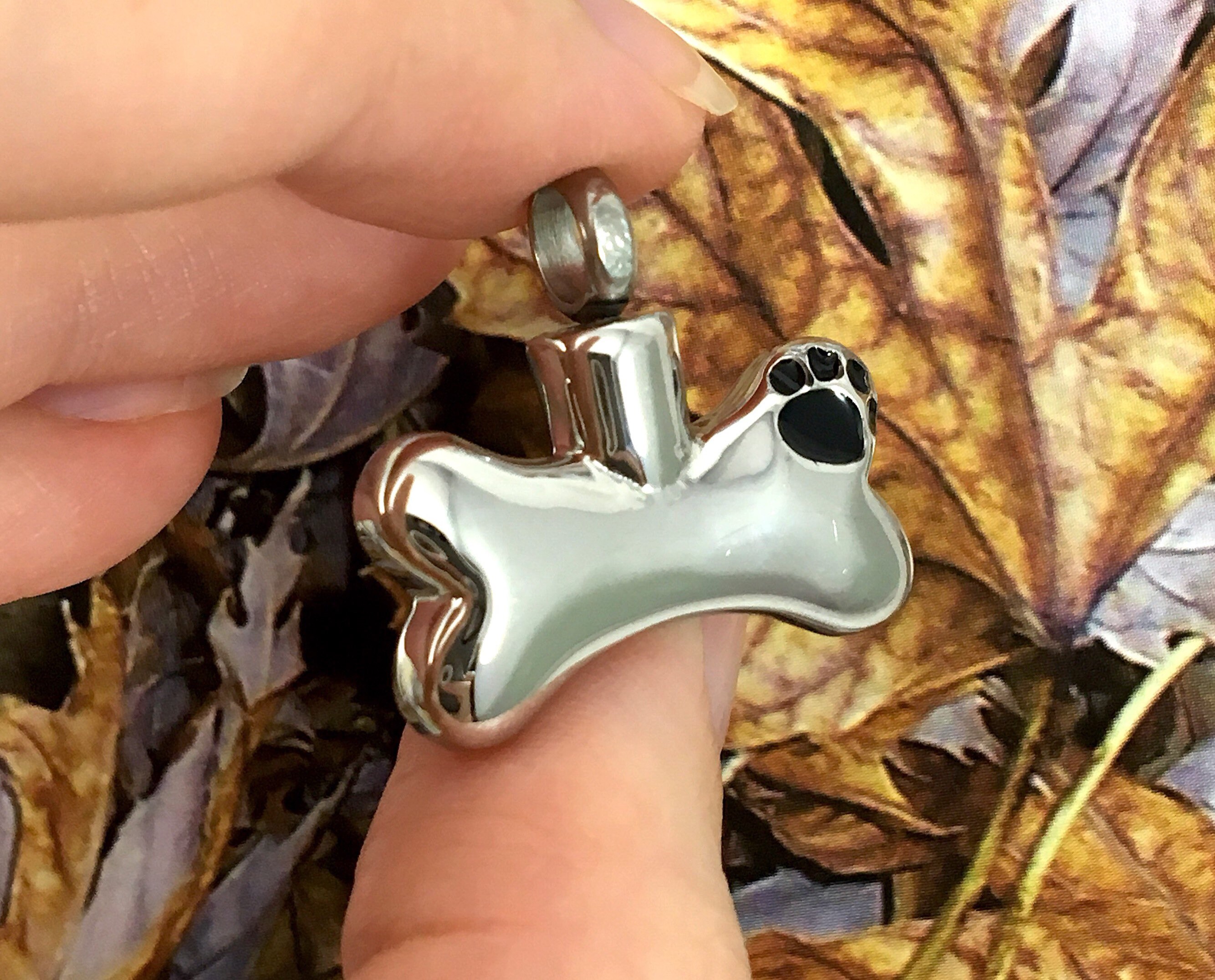 Silver Bone Paw Print Dog Cremation Jewelry Vial for Ashes Urn Necklace ...