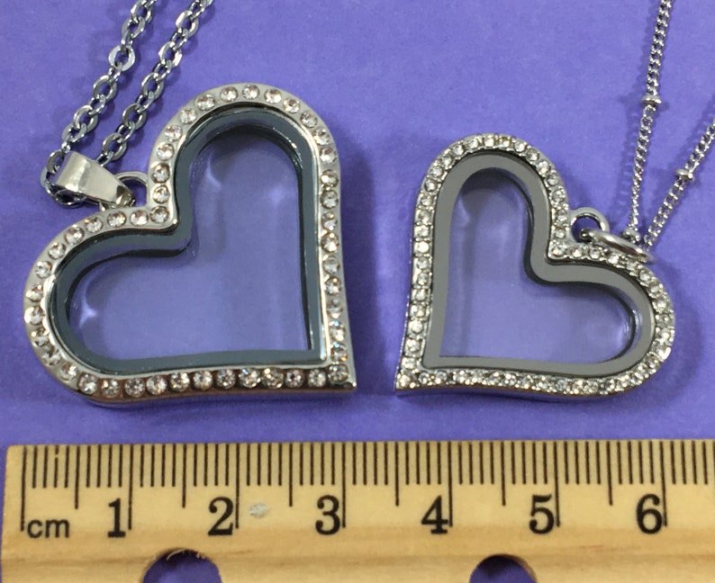 Heart Shaped Glass Locket NECKLACE for Floating Charms LARGE or SMALL Choose Size Magnetic w Chain Starter Set Blank Empty Crystals Frame