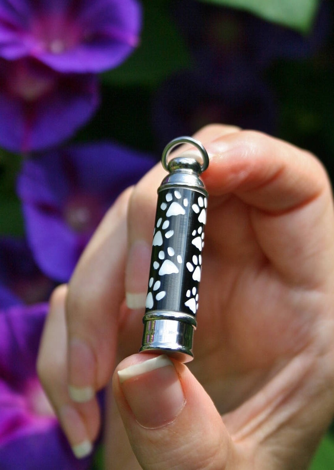 Urn Paw Prints Large Vial Cremation PENDANT or NECKLACE Holds Cremains ...