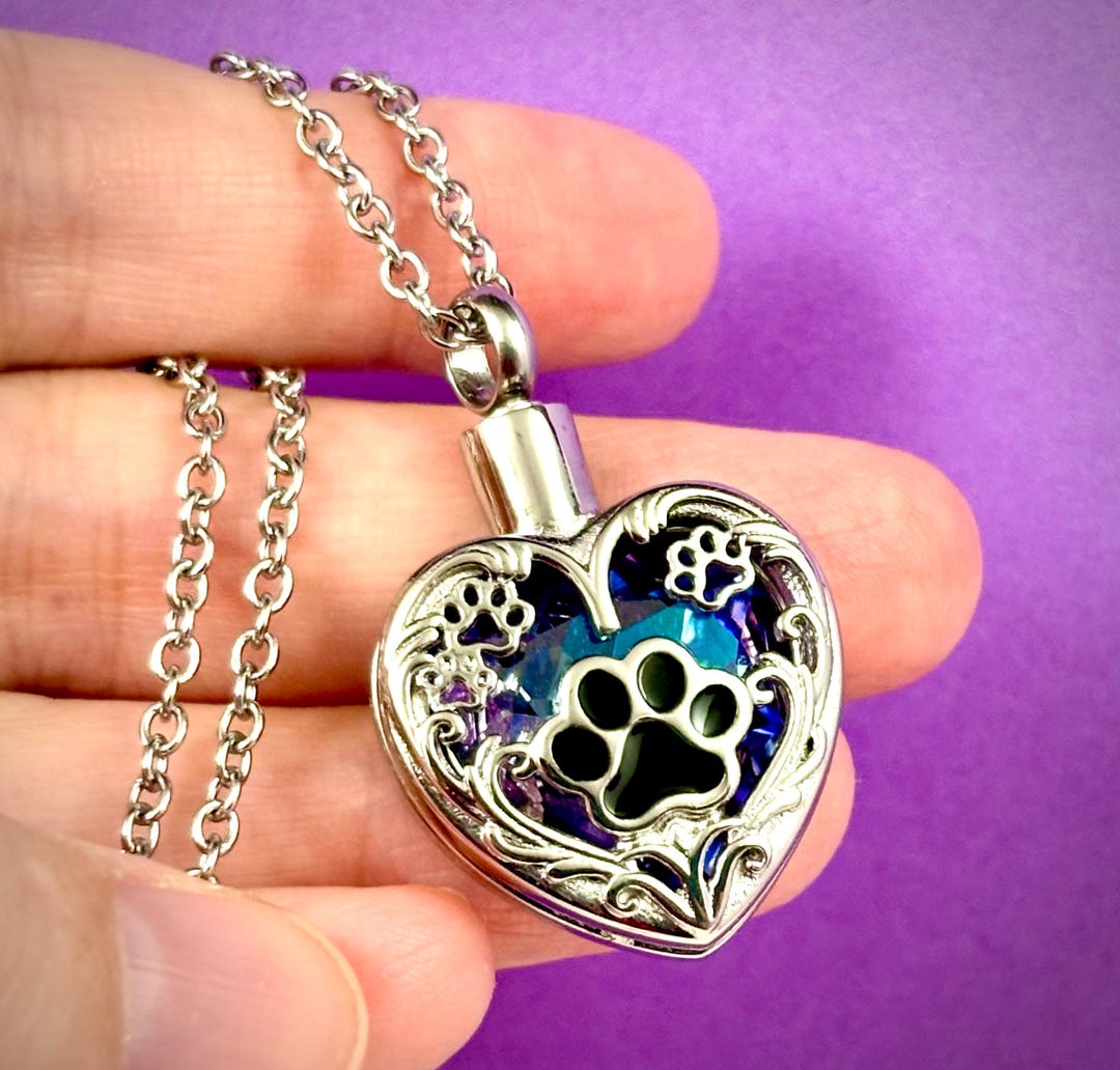 Purple Silver Paw Print Pet Cremation Jewelry for Ash Urn Necklace Ash ...