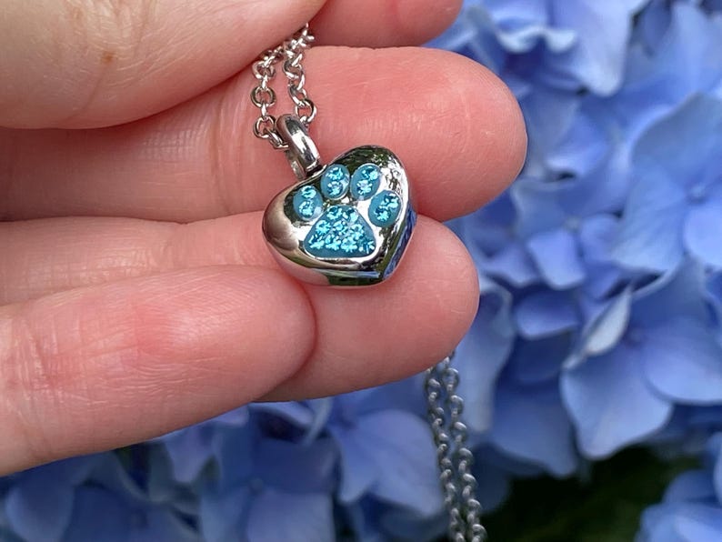 Tiny Urn Blue Paw on My Heart Engraved Cremation PENDANT or NECKLACE ...