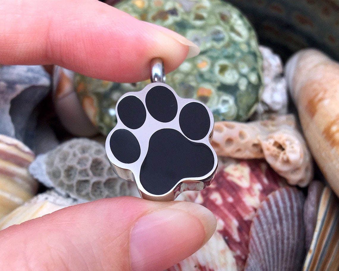 Urn Paw Print Cremation PENDANT or NECKLACE Holds Cremains Ash Locket ...