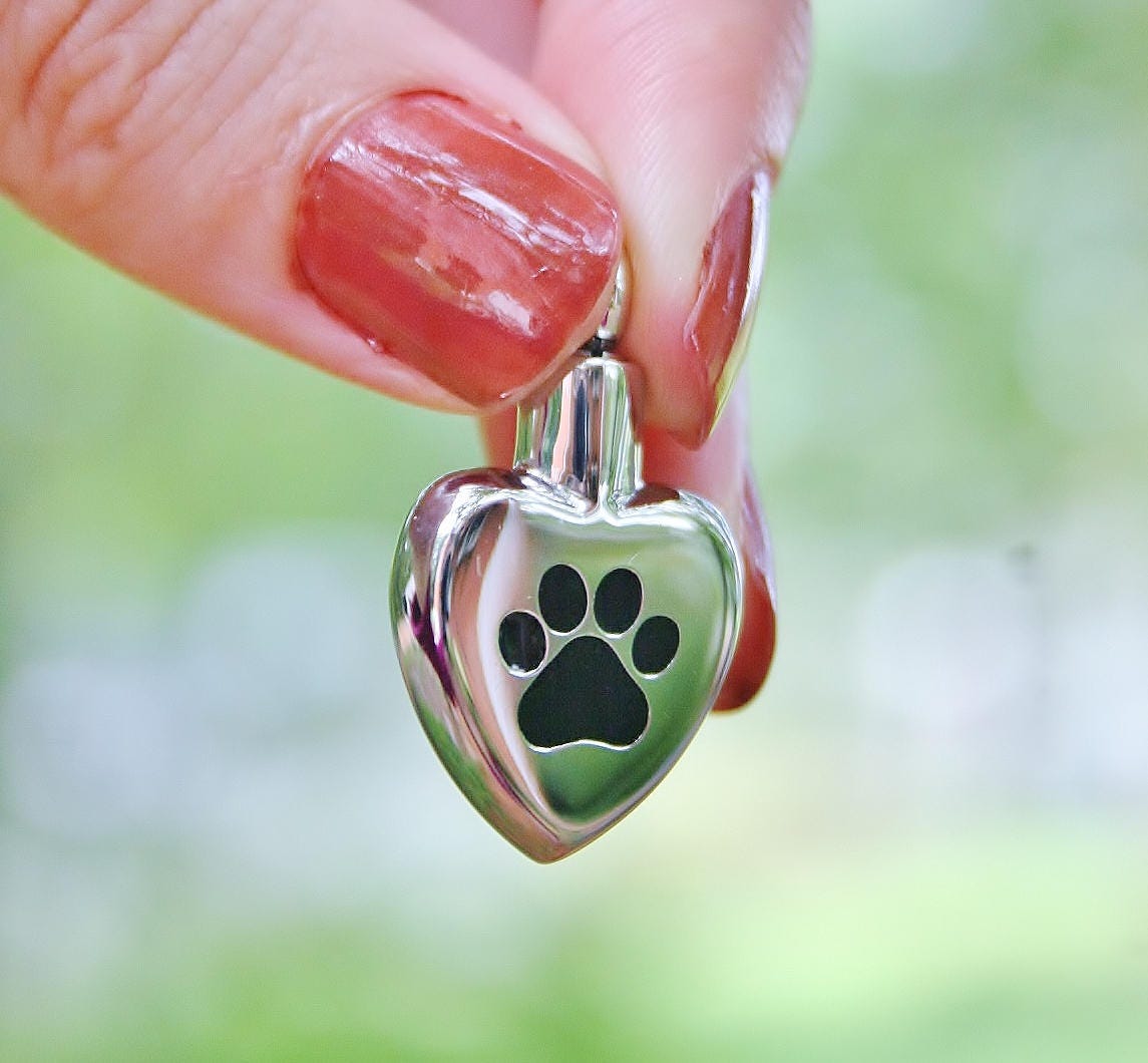 Paw Print on My Heart Pet Cremation Jewelry for Ashes Urn Necklace Ash ...