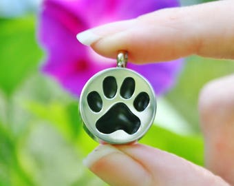 Urn Paw Print Cremation PENDANT or NECKLACE Holds Cremains Ash Locket Dog Cat Pawprint In Memory of Beloved Pet Loss Memorial Ladies Kids