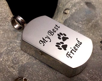 Mens Paw Print Pet Cremation Urn PENDANT OR NECKLACE Ash Jewelry for Ashes My Best Friend Cat Dog Holds Cremains Memorial Gift Loss Loved