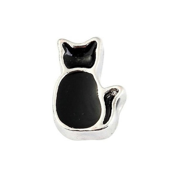 Black Cat Living Floating Locket CHARM ONLY Benefits Pet Rescue Enamel Silver Kitten Kitty Love Cats Pets Lover Animal Fundraising Memory