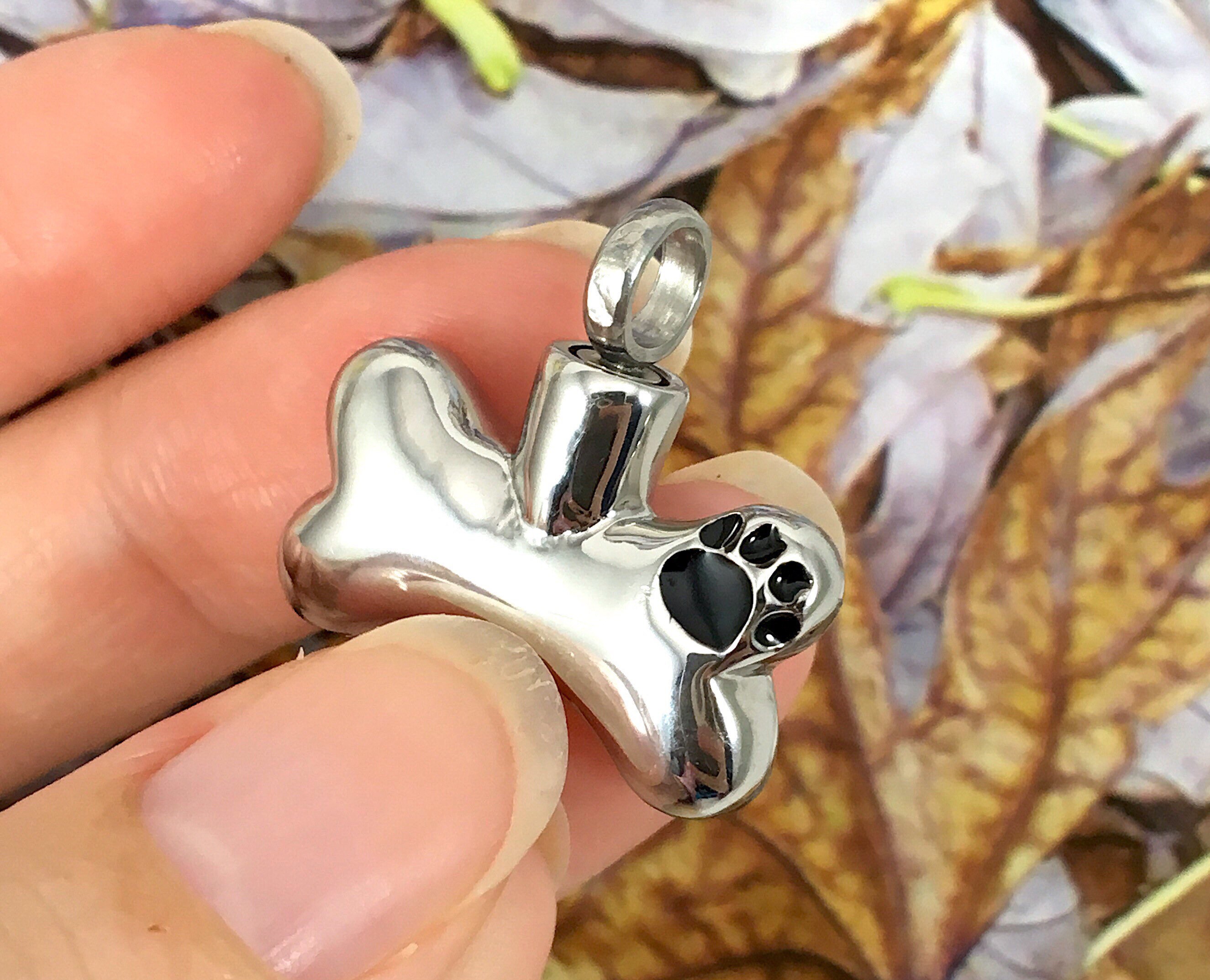 Silver Bone Paw Print Dog Cremation Jewelry Vial for Ashes Urn Necklace ...