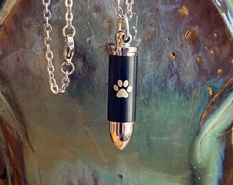SMALL Bullet Urn Pet Cremation Jewelry Vial for Ashes Necklace Ash Pendant Dog Cat Memorial Gift Paw Print Stainless Steel Chain Loss Mens