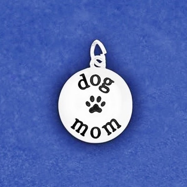 Dog Mom Charm Sterling Silver Plt Pendant Paw Print Handmade Jewelry Necklace Bracelet Earrings Gift Options Puppy Mother Adopt Rescue Lover