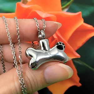 Silver Bone Paw Print Dog Cremation Jewelry Vial for Ashes Urn Necklace Ash Pendant Pet Memorial Gift Stainless Steel Chain Loss Mens Ladies