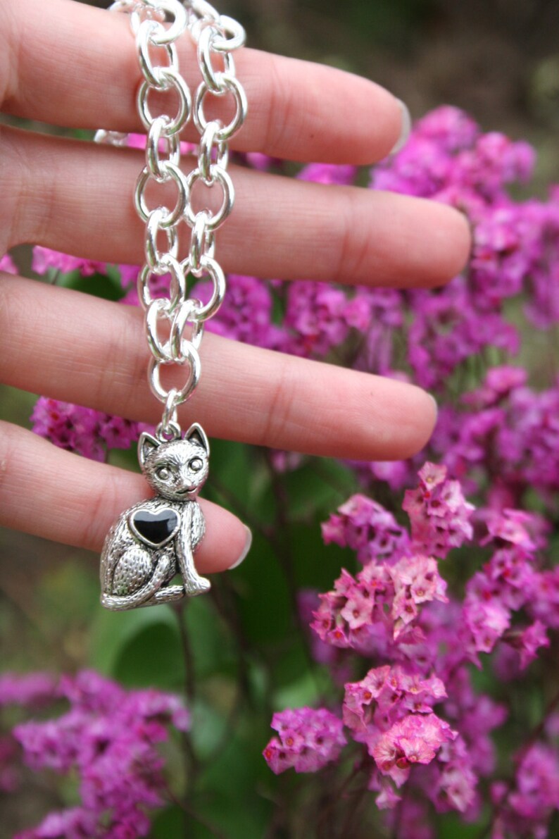 Cat Charm Bracelet Jewelry Sterling Silver Plt Chain Sitting Etsy