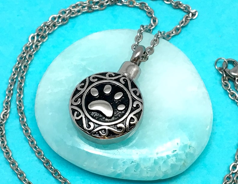 Urn Celtic Paw Print Cremation PENDANT or NECKLACE Holds Cremains Ash ...
