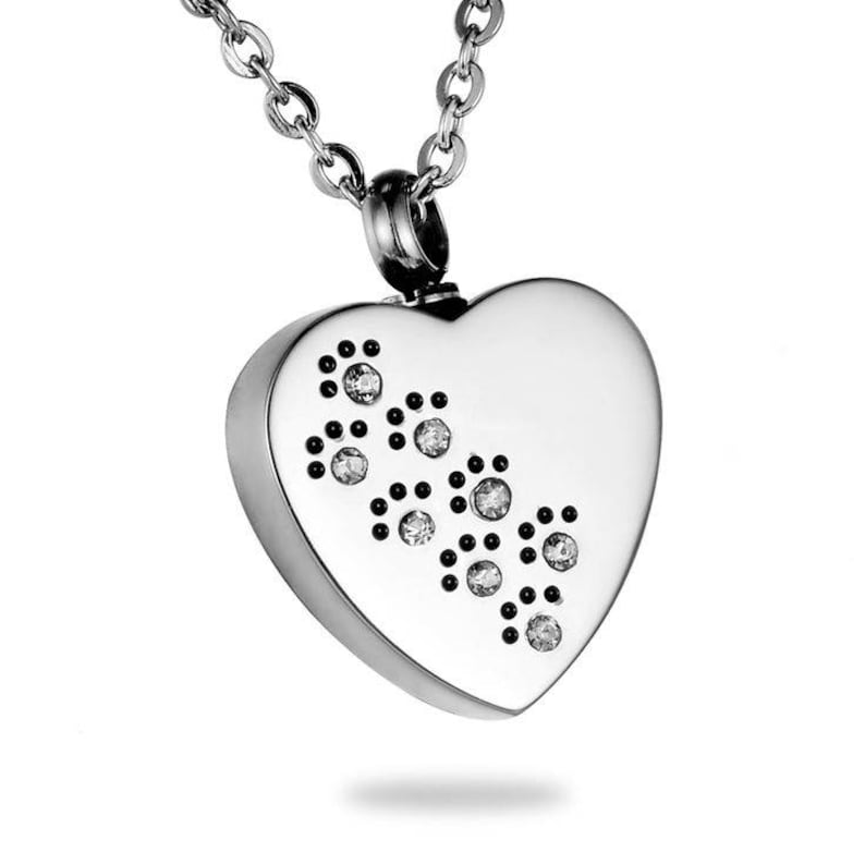 Crystals Paws on My Heart Pet Cremation Jewelry for Ashes Urn Necklace Ash Pendant Dog Cat Pawprint Memorial Gift Stainless Steel Chain Loss