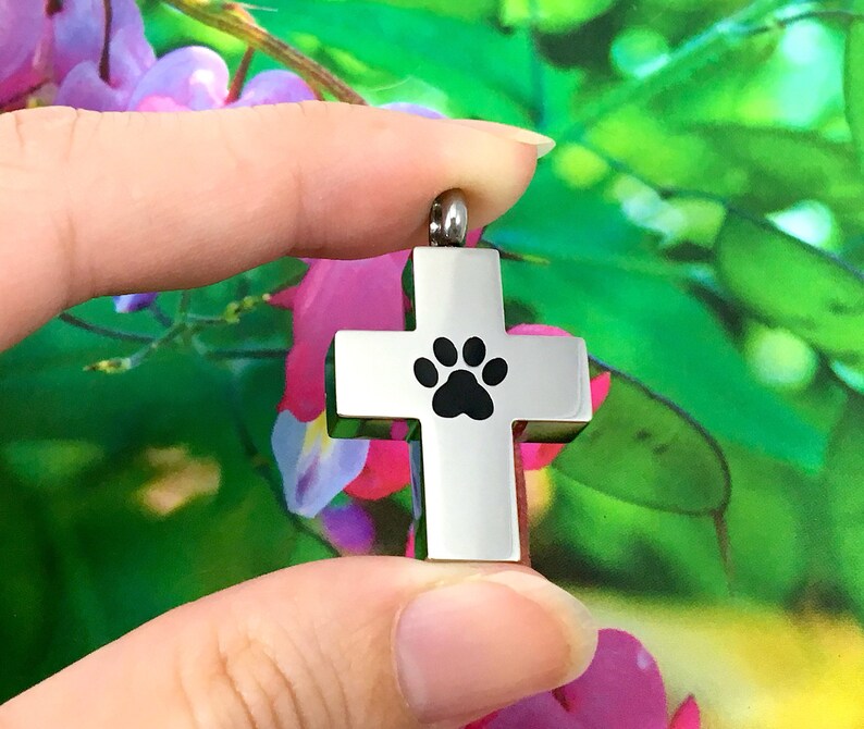 Cross Paw Print Pet Cremation Jewelry for Ashes Urn Necklace Ash ...