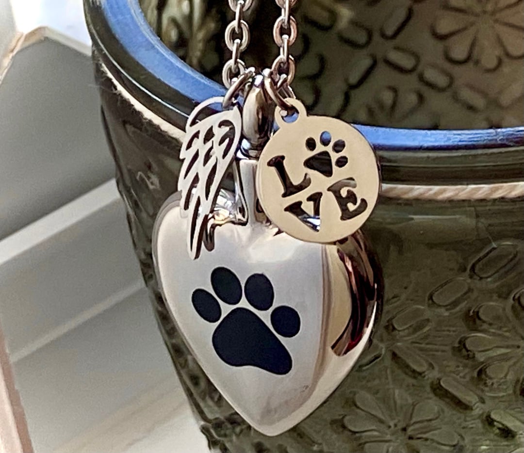 Pet Cremation Jewelry Dog Cat Paw Print on My Heart Urn Pendant Angel ...