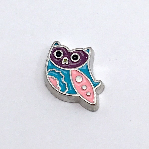 Owl Floating Charm for Glass Locket Necklace Pink Purple Blue Living Memory Magnetic Cute Charms Seasonal Spring Bird Mother's Day Gift Idea