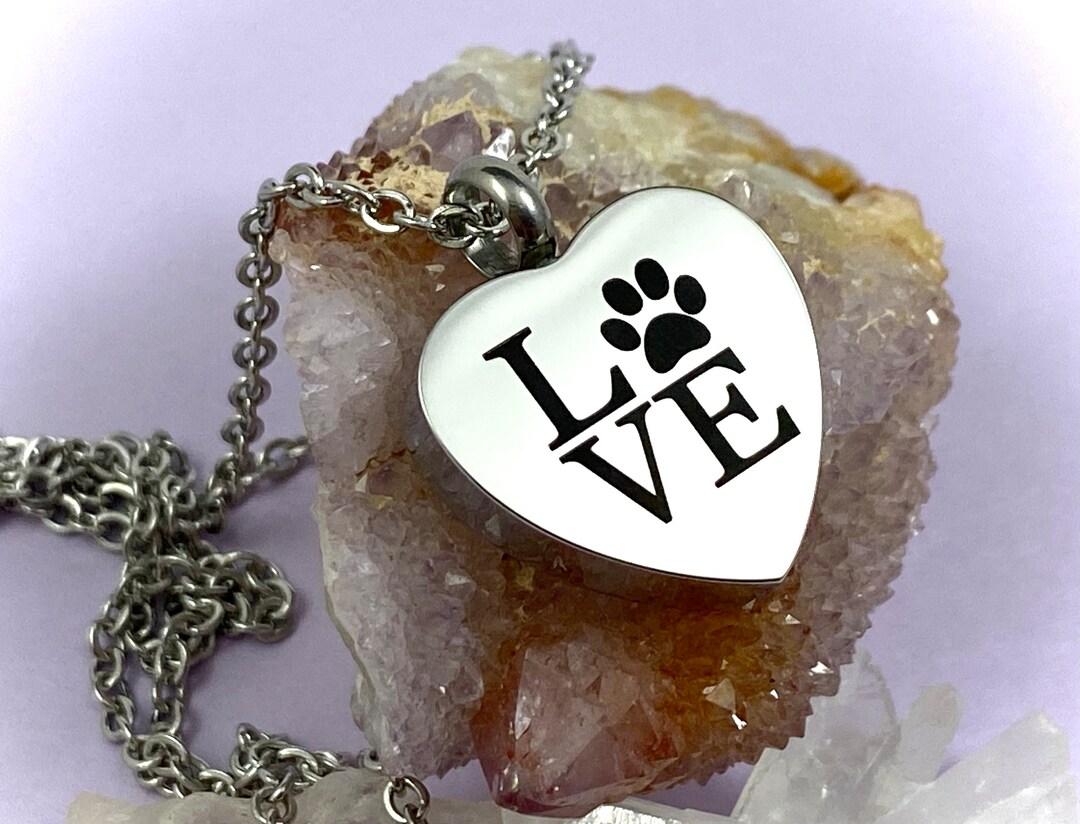 LOVE Pawprint Heart Pet Cremation Jewelry for Ashes Urn Necklace Ash ...