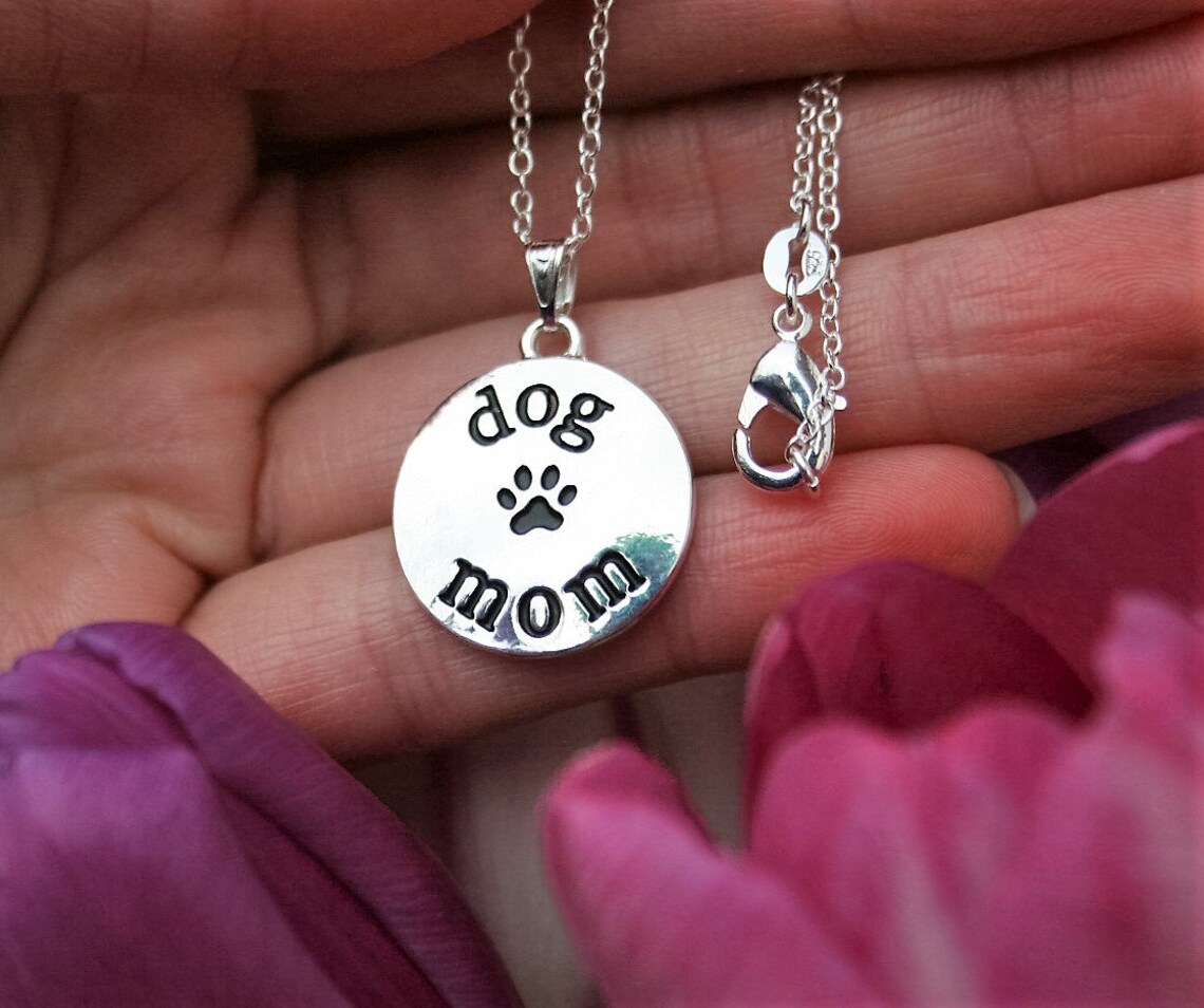 Dog Mom Charm Sterling Silver Plt Pendant Paw Print Handmade Etsy